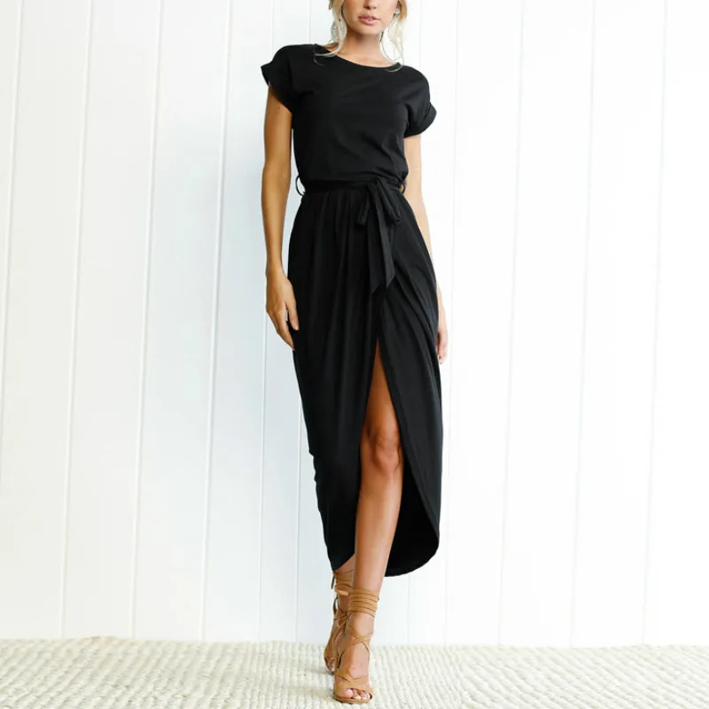 Women Sexy Slit Dress Asymmetrical O Neck Short Sleeve Long Maxi Dress Solid Belted Bandage Wrap Beach Party Elegant Dress
Women Sexy Slit Dress Asymmetrical O Neck Short Sleeve Long Maxi Dress Solid Belted Bandage Wrap Beach Party Elegant Dress