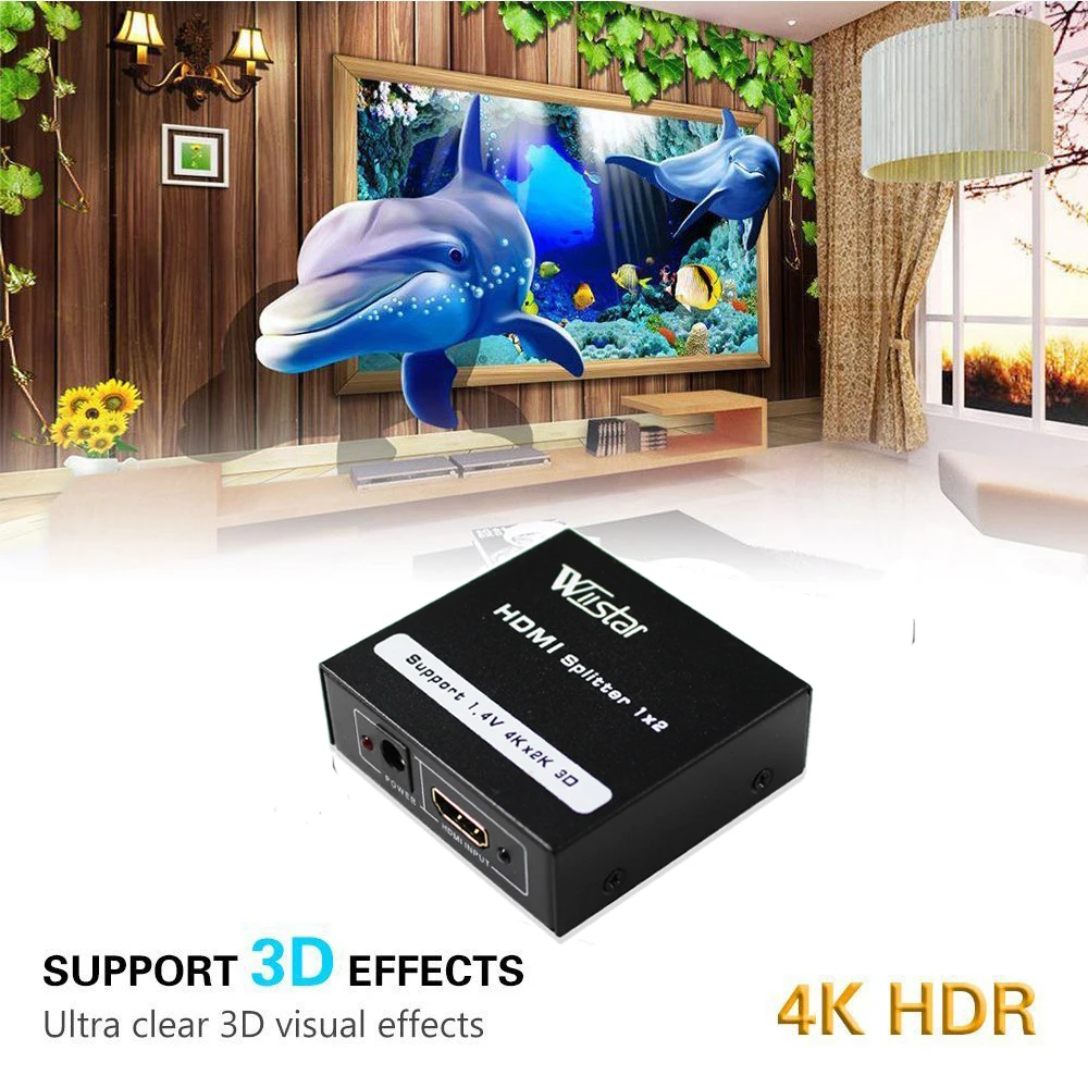 

Wiistar HDMI Splitter 1x2 HDMI 1.4 Converter 1080P 1 In 2 Out Switcher Support 1.4V 4K 2K 3D for HDTV STB HDMI Splitter 2 Ports