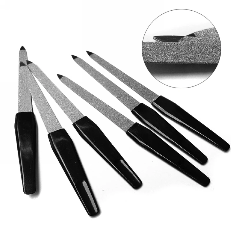 Mayitr 5pcs Plastic Handle Metal Double Sided Nail Files Pro Nail File DIY Manicure Pedicure Tool