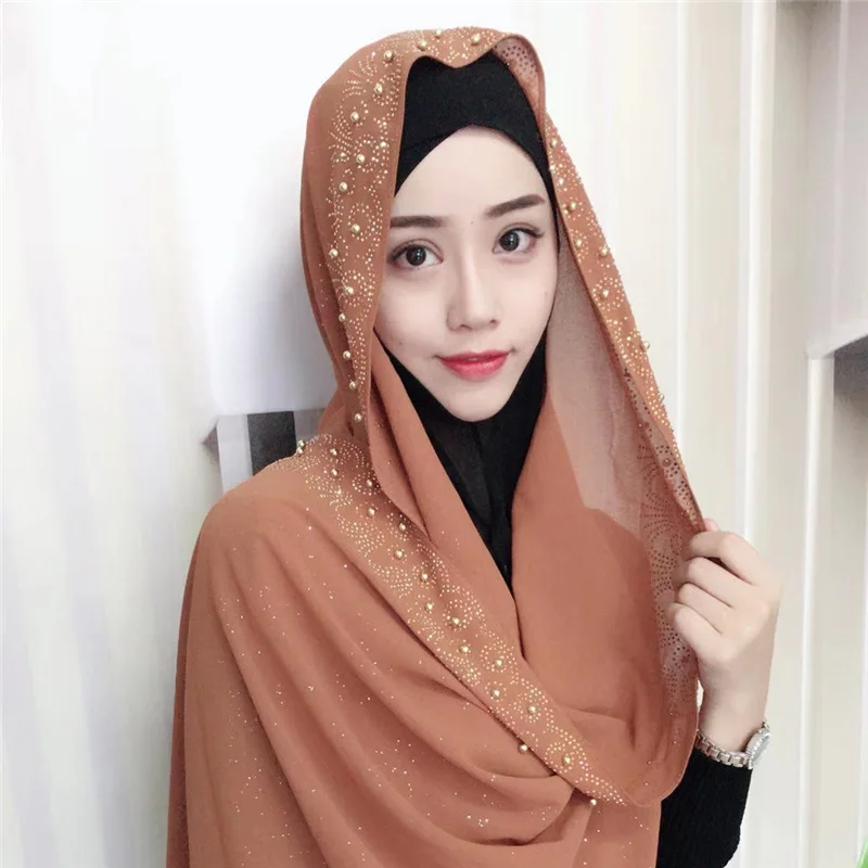 Female Solid Color Rhinestone Pearls Match Shining Sequins Chiffon Silk Popular Shawls Scarf Headband Muslim Summer Scarves
Female Solid Color Rhinestone Pearls Match Shining Sequins Chiffon Silk Popular Shawls Scarf Headband Muslim Summer Scarves