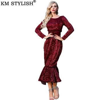 2019 Europe and America Women's ladies Elegant round neck Red sequins Fishtail Long Dress Bodycon Party vestidos
2019 Europe and America Women's ladies Elegant round neck Red sequins Fishtail Long Dress Bodycon Party vestidos