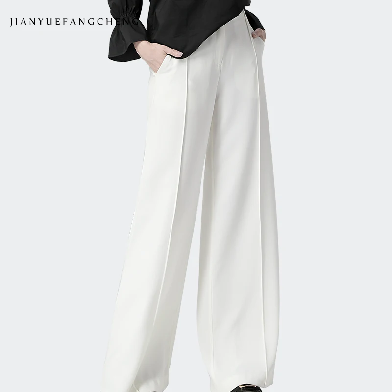 Для женщин цвет: белый новые свободные брюки с завышенной талией Застежка молния