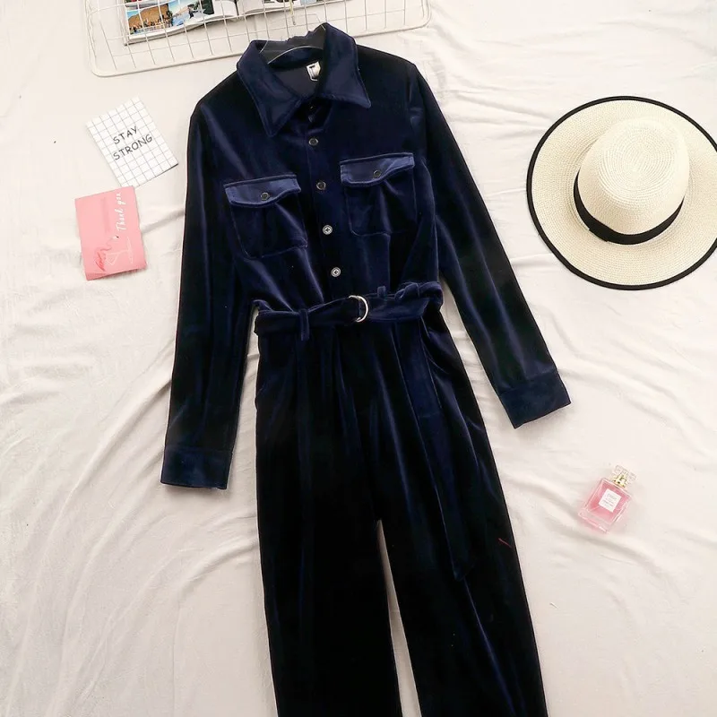 2019 Velvet Jumpsuits Rompers Women Conjoined Trousers Turndown CollarNew Spring Female Combinaison Fashion Clothing Tie
2019 Velvet Jumpsuits Rompers Women Conjoined Trousers Turndown CollarNew Spring Female Combinaison Fashion Clothing Tie