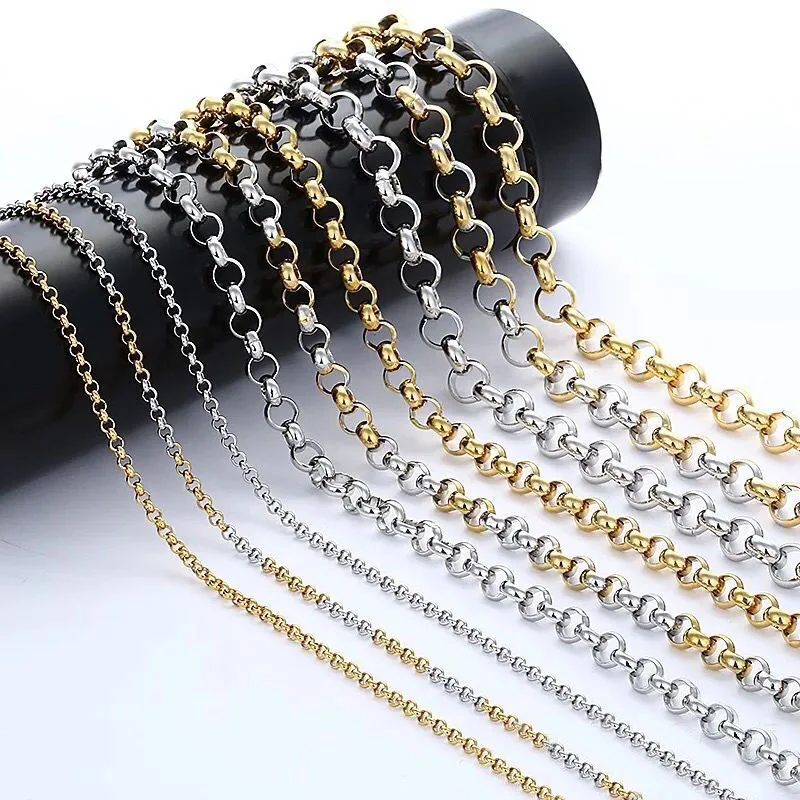 MxGxFam Titanium steel Round Circle Chain Necklaces Fashion Jewelry For Men 55 cm Gold / White 2 Color 3 mm - 11 | Украшения и