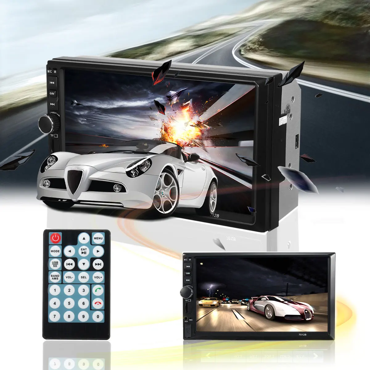 7012B 1080P HD 7 Inch Double 2DIN Car Radio Stereo Bluetooth MP4 MP5 FM AUX USB Player Touchscreen