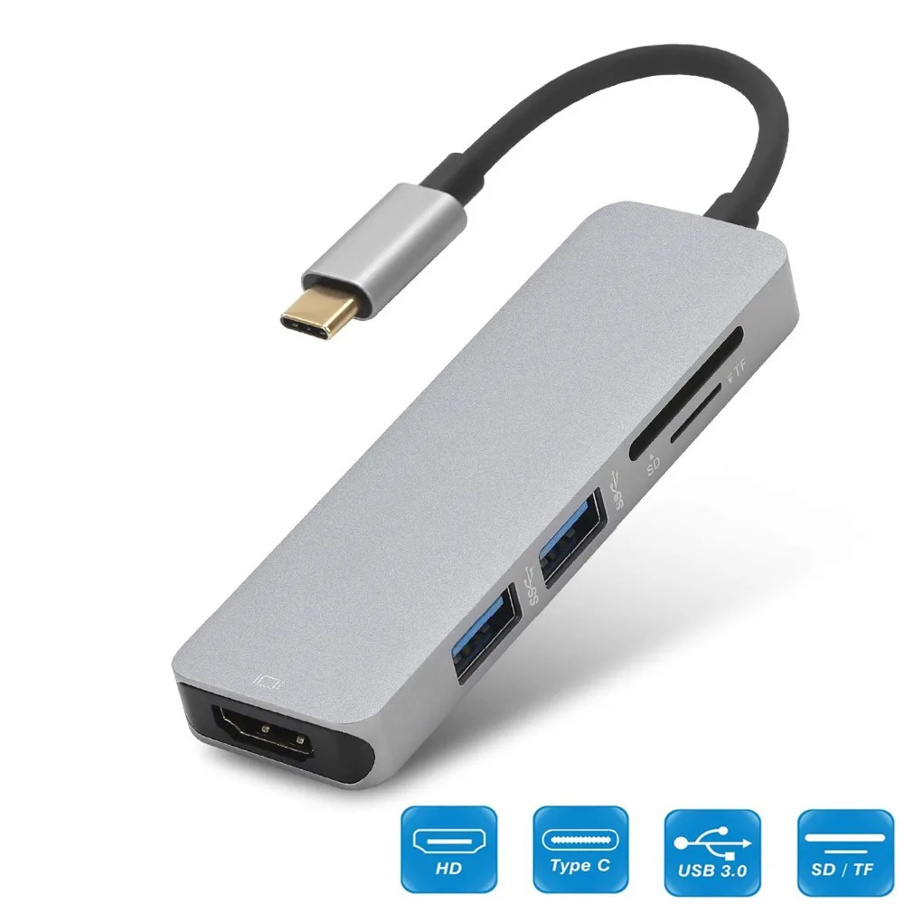 USBC к HDMI 2 USB 3 0 5Gbs SD TF слот для карт 4K 30Hz 1080P видео выход Type C 1 концентратор адаптер