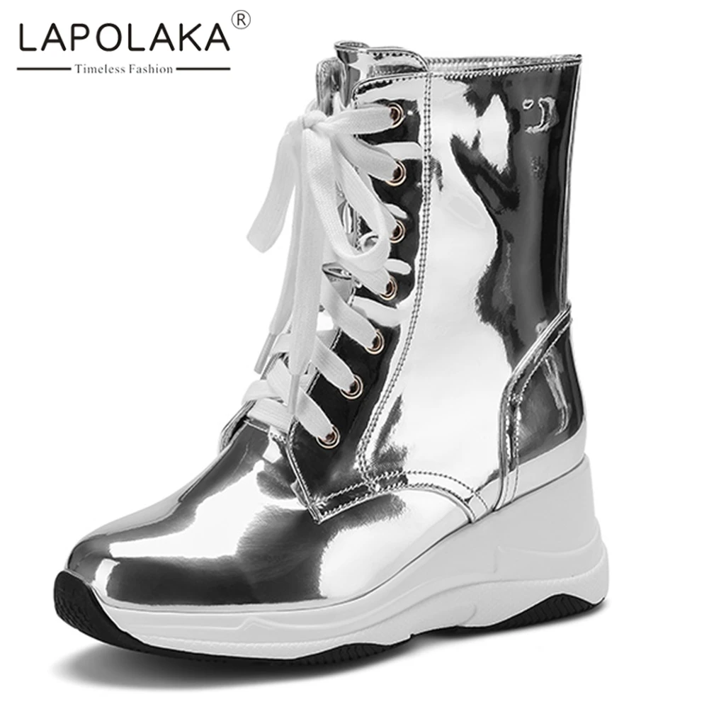 Lapolaka Fashion Brand New Patent Microfiber Ankle Boots Woman Thick Heels Lace Up Soft Comfort Boots Woman Shoes Women
Lapolaka Fashion Brand New Patent Microfiber Ankle Boots Woman Thick Heels Lace Up Soft Comfort Boots Woman Shoes Women