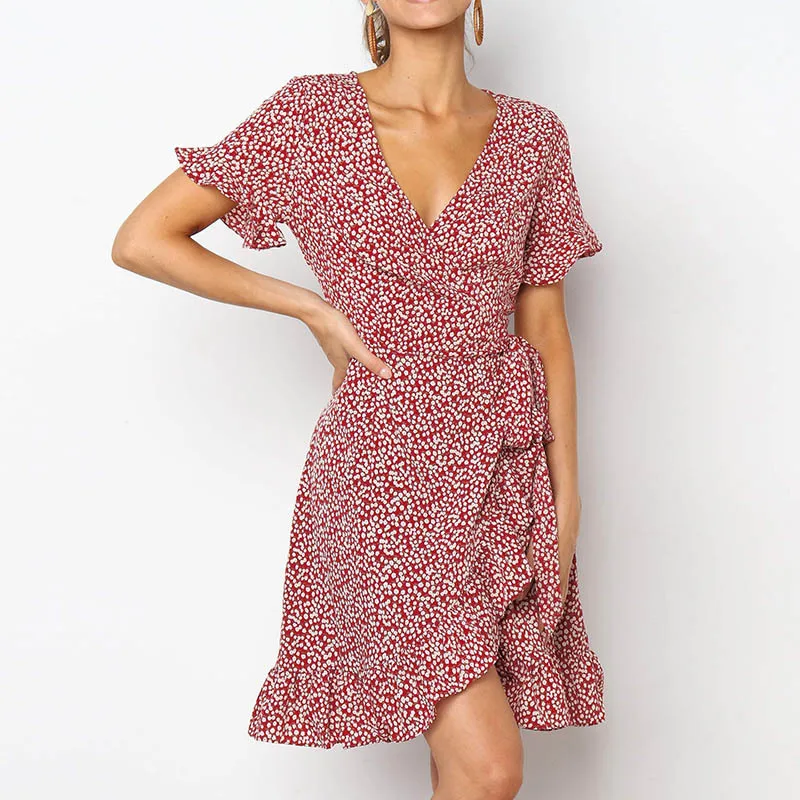Sexy Deep V-neck Summer Dress Women 2019 Boho Floral Print Mini Party Dress Elegant Ruffle Short Sleeve Beach Dress Robe
Sexy Deep V-neck Summer Dress Women 2019 Boho Floral Print Mini Party Dress Elegant Ruffle Short Sleeve Beach Dress Robe