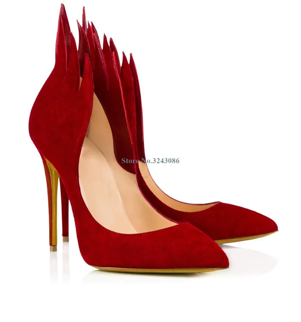 

Red Black Faux Suede Fire Thin High Heel Pumps Basic Pointed Toe Stiletto Heel Dress Shoes Elegant Concise Style Women Pumps