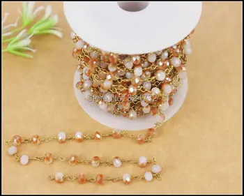 5 Meters Spinel Rosary Style Wire Wrapped Beaded Chain,Faceted crystal roundel in gold with white AB color 5*6mm
5 Meters Spinel Rosary Style Wire Wrapped Beaded Chain,Faceted crystal roundel in gold with white AB color 5*6mm