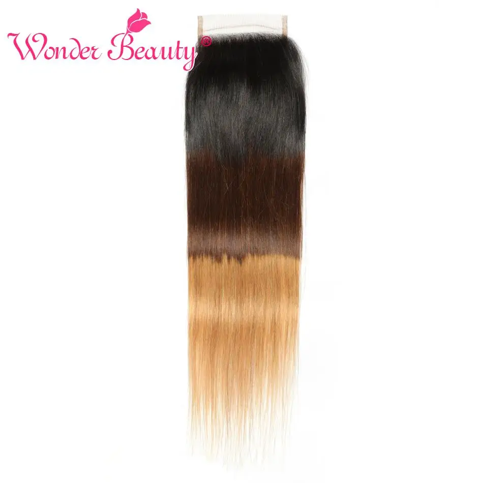 

Wonder Beauty Ombre Brazilian Straight Lace Closure Honey Blonde 1b/4/27 Human Hair Extension Remy closure hair Free shipping