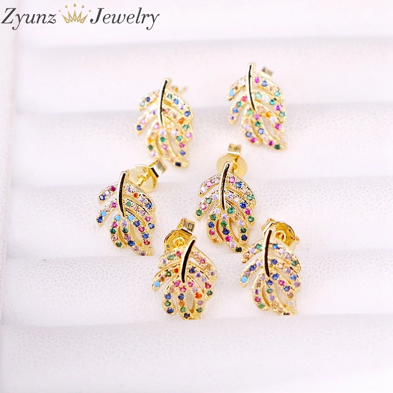 10Pairs, 9*14mm, Gold color delicate earring rainbow cz paved Leaves stud earring gorgeous charming Jewelry for women
10Pairs, 9*14mm, Gold color delicate earring rainbow cz paved Leaves stud earring gorgeous charming Jewelry for women