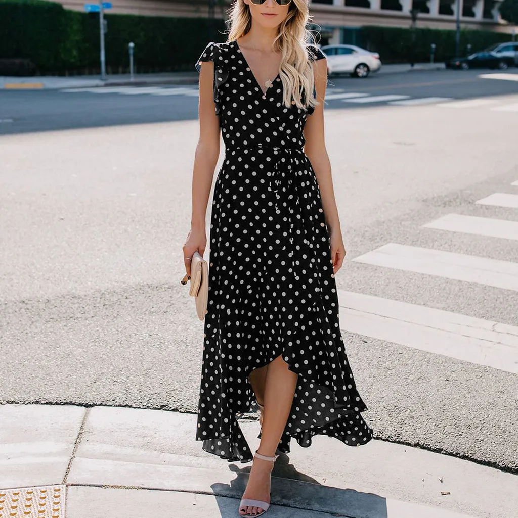 Dress Women Sexy V-neck Tunic Dots Boho Long Dress Lady Beach Summer Sundrss Maxi Robe Femme Blue Red Dresses High quality
Dress Women Sexy V-neck Tunic Dots Boho Long Dress Lady Beach Summer Sundrss Maxi Robe Femme Blue Red Dresses High quality
