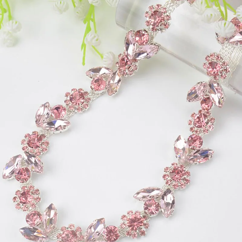 2Yards Flower Rhinestone Trim Crystal Trimming Copper Chain Dress Sewing Pink Clear Diamond Applique
2Yards Flower Rhinestone Trim Crystal Trimming Copper Chain Dress Sewing Pink Clear Diamond Applique