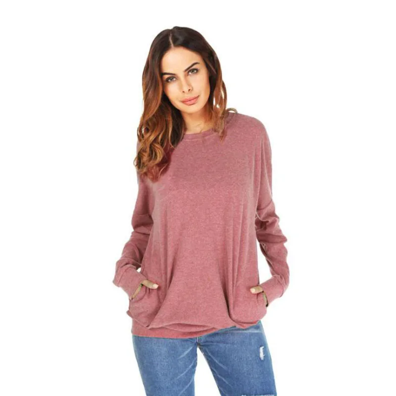 Women Pocket Solid O-neck Long Sleeve Cotton T-shirt 2018 Spring Fashion Causal Loose Ladies Tees Tops Black Blue Plus Size
Women Pocket Solid O-neck Long Sleeve Cotton T-shirt 2018 Spring Fashion Causal Loose Ladies Tees Tops Black Blue Plus Size