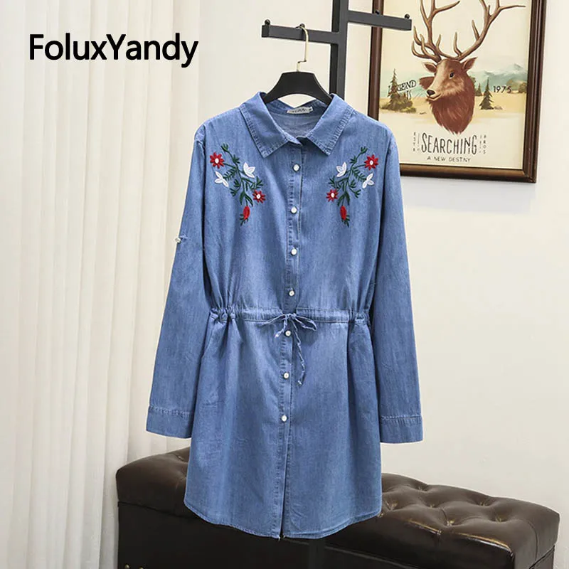 Women Tops Blouses Long Sleeve Plus Size XXXL Casual Floral Embroidery Denim Long Blouse Shirt Blue SWM1217
Women Tops Blouses Long Sleeve Plus Size XXXL Casual Floral Embroidery Denim Long Blouse Shirt Blue SWM1217
