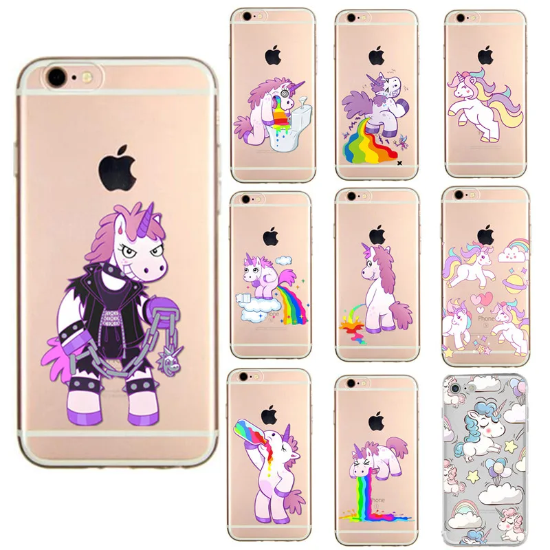 Новый модный Радужный чехол с единорогом для iPhone 5 6 6s 7 7Plus 8 plus x единороги лошадь