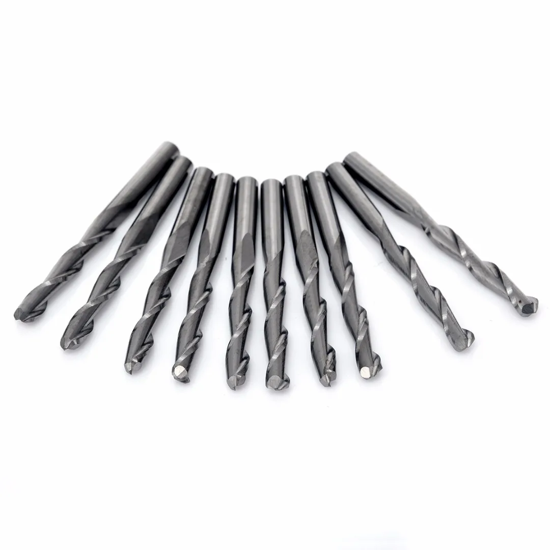 10pcs 1/8'' Shank 2 Flute Tungsten Carbide CNC Ball Nose End Mill Cutter Milling Tool Set Mayitr Milling Cutter Engraving Bit