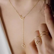 SMTNEK New 2018 Fashion Simple Moon Star Necklace Clavicle Necklace Short Necklace Female Jewelry Gift :)