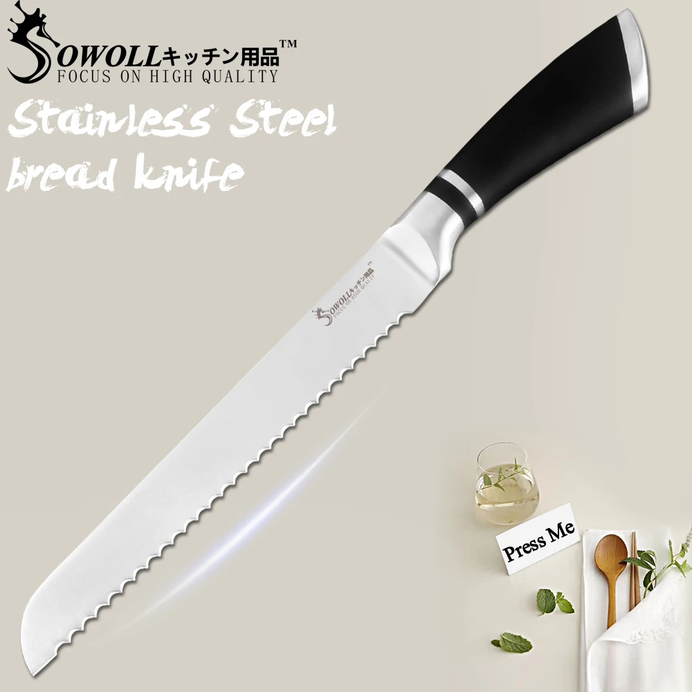 SOWOLL Stainless Steel Slicing Bread Knife 8 inch Kitchen Knives Tools Serrated Design Cutter For Cutting Bread Cheese Cake New
SOWOLL Stainless Steel Slicing Bread Knife 8 inch Kitchen Knives Tools Serrated Design Cutter For Cutting Bread Cheese Cake New