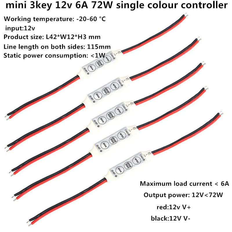 DC 12V 3 Keys Dimmer Controller Mini single color led controller For single color 5050 3528 5630 5730 3014 Led Strip lamp
DC 12V 3 Keys Dimmer Controller Mini single color led controller For single color 5050 3528 5630 5730 3014 Led Strip lamp