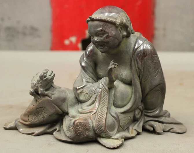 bi003093 Folk Chinese Classical Pure Bronze mythical Liu Hai God Play Hoptoad Toad Statue
