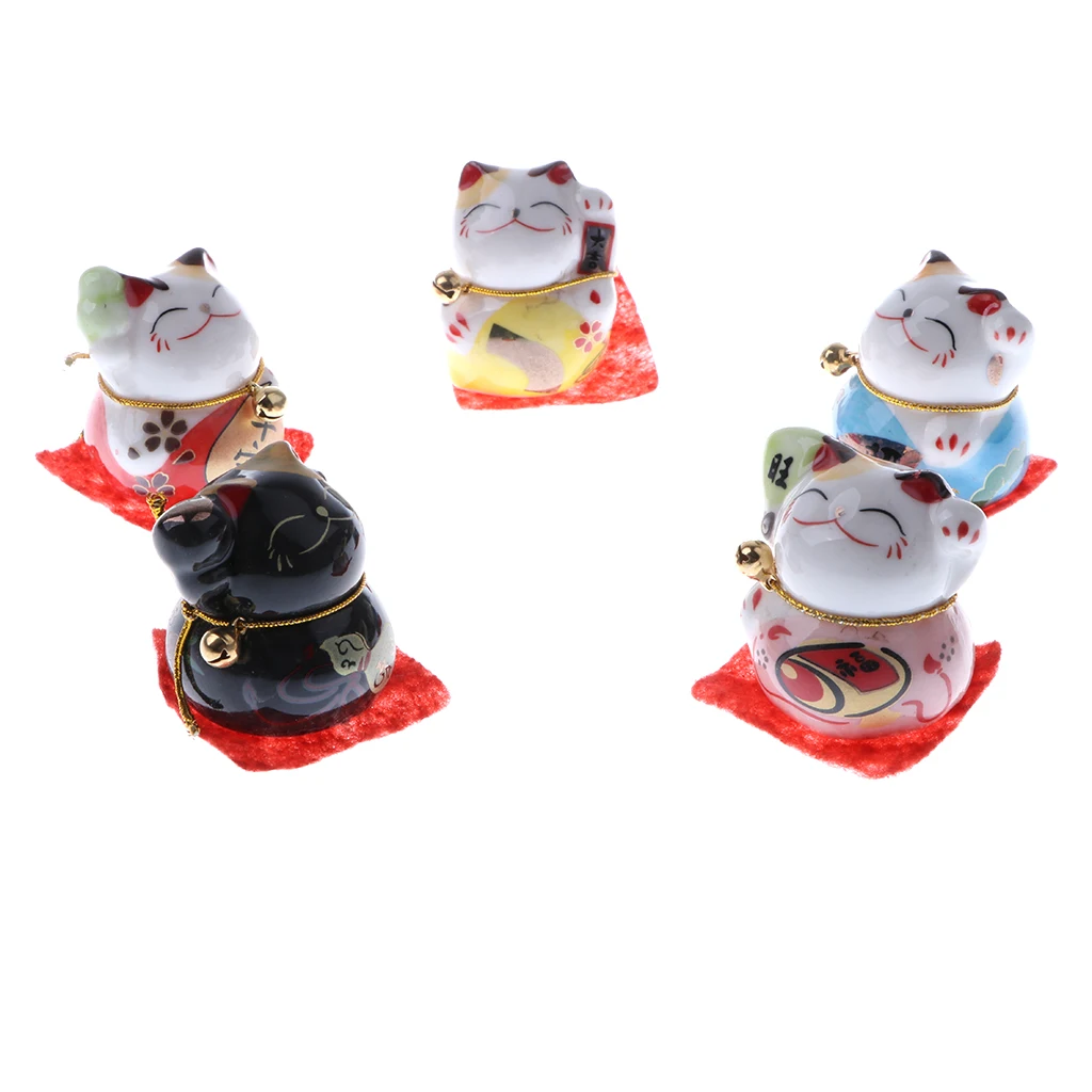 Set of 5PCS Japanese Maneki Lucky Fortune Rich Cat Figurine Home Hotel Shop Decor Bring Good Luck