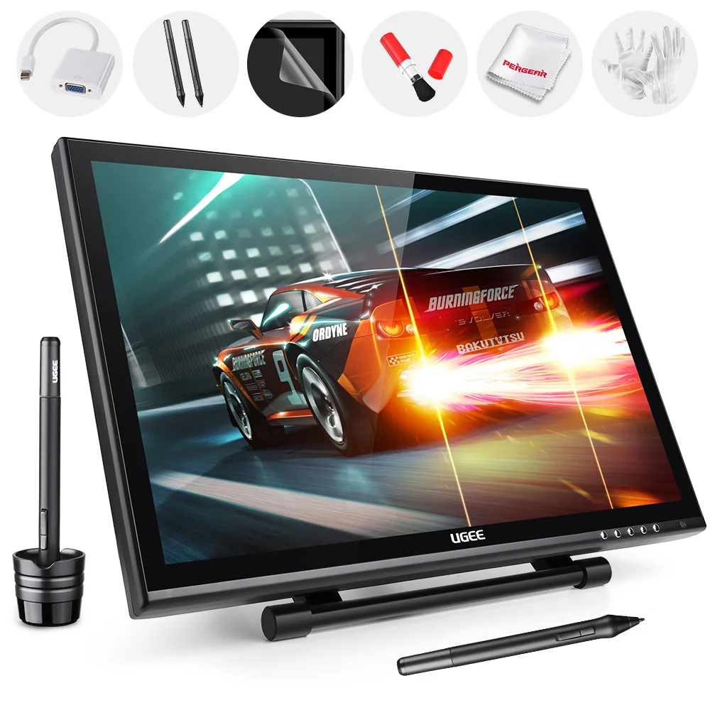 

2 Pens UGEE UG-1910B 19" Inches LCD Monitor Graphic Drawing Tablet+VGA Adapter For MacBook+Screen Protector+USB Charging Cable