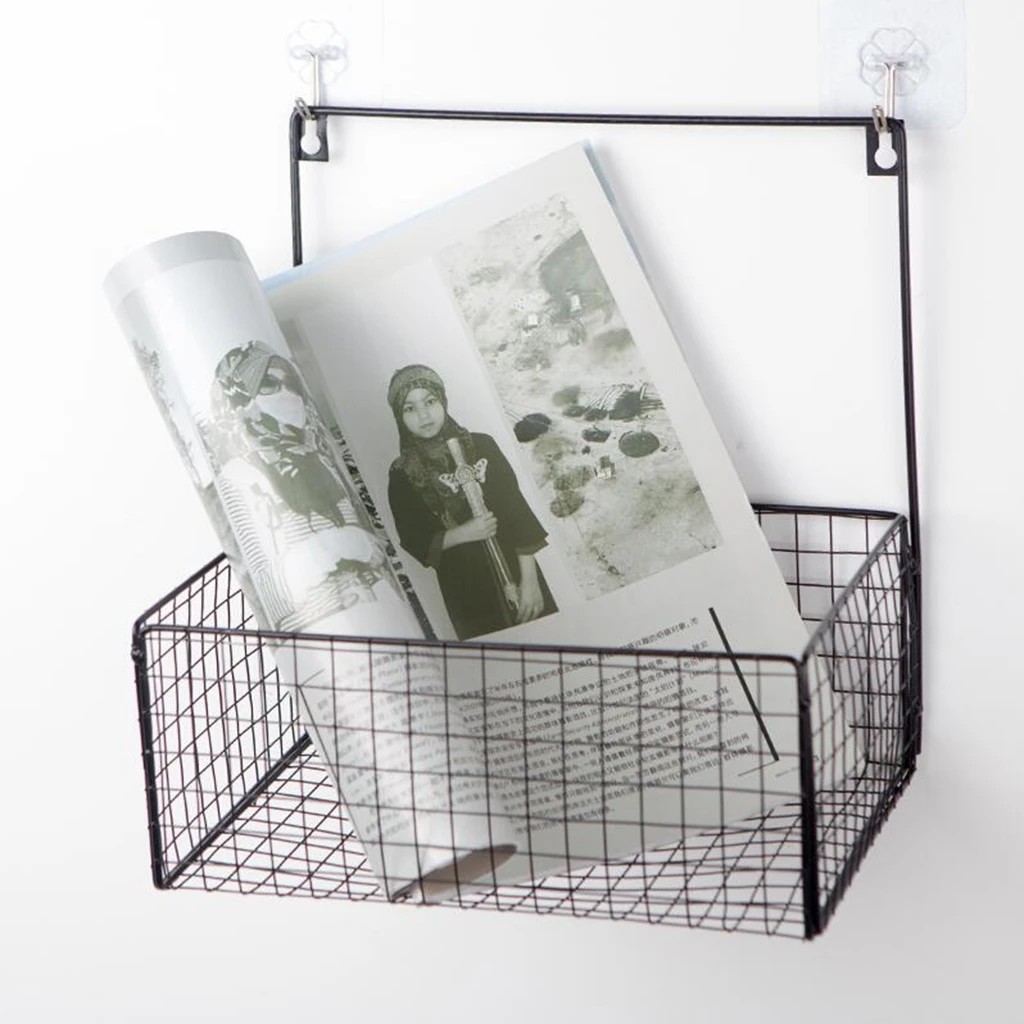 Nordic Iron Wire Hanging Storage Basket Wall Display Storage Box Basket Multifunction Mesh Wire Metal Wall Shelf Storage Holder