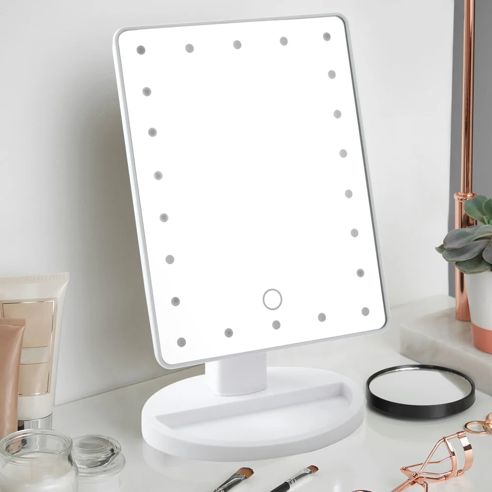 LED Bright Touch Screen Makeup Mirror Luxury Mirror with 22 LED Lights 180 Degree Adjustable Table Makeup Mirror USB Cable
LED Bright Touch Screen Makeup Mirror Luxury Mirror with 22 LED Lights 180 Degree Adjustable Table Makeup Mirror USB Cable