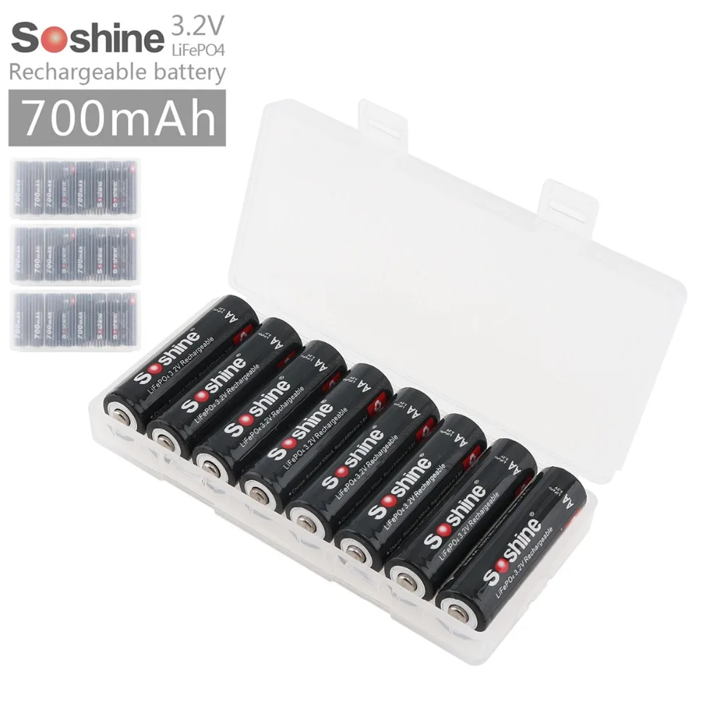 

Soshine 24Pcs 3.2V 700mAh 14500 LiFePO4 Rechargeable AA Battery + Portable Battery Box for LED Flashlights / Headlamps