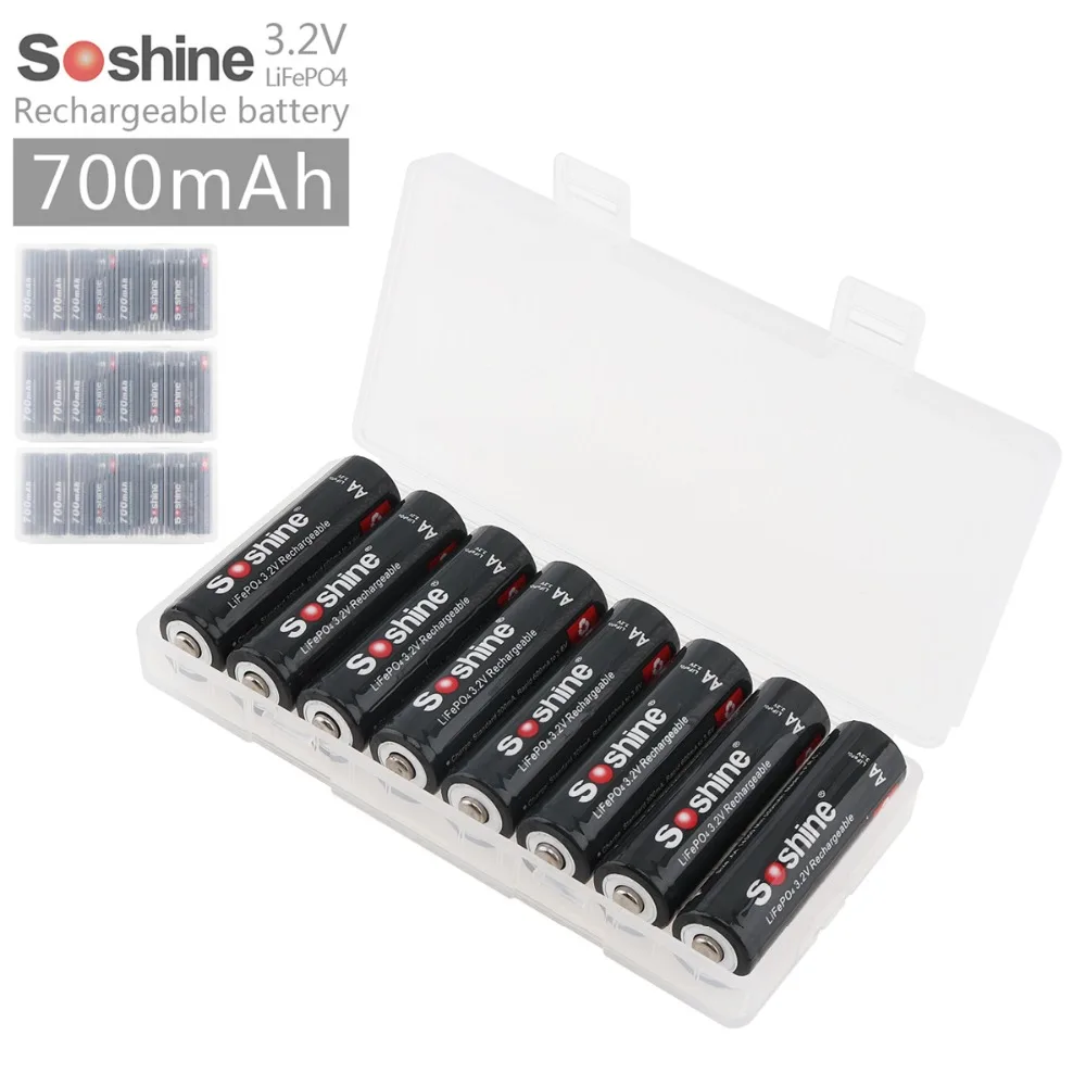 Soshine 24Pcs 3.2V 700mAh 14500 LiFePO4 Rechargeable AA Battery + Portable Battery Box for LED Flashlights / Headlamps 
Soshine 24Pcs 3.2V 700mAh 14500 LiFePO4 Rechargeable AA Battery + Portable Battery Box for LED Flashlights / Headlamps