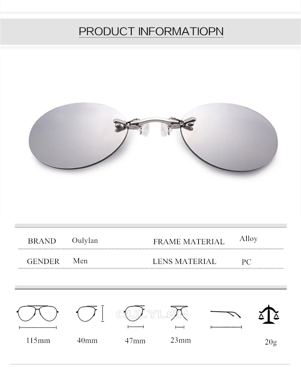 Oulylan Matrix Morpheus Round Rimless Sunglasses Men Classic Clamp Nose Sun Glasses Mens Mini Frameless Brand Design Glasses 17