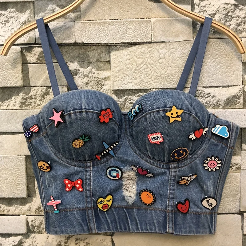 New Cowboy Hole Push Up Denim Bustier Crop Top Womens Ripped Sexy Cropped Feminino Strappy Bralette Bras Camis Tops Cropped
New Cowboy Hole Push Up Denim Bustier Crop Top Womens Ripped Sexy Cropped Feminino Strappy Bralette Bras Camis Tops Cropped