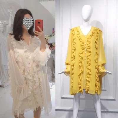 2019 Spring and Summer Elegan Women Dress Retro Chiffon Beach Style Dress A-Line Solid Ruffles Full Butterfly Sleeve
2019 Spring and Summer Elegan Women Dress Retro Chiffon Beach Style Dress A-Line Solid Ruffles Full Butterfly Sleeve