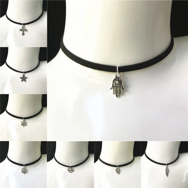 Hot Fashion Female Wax Rope Necklace Lovely Wings Leaf Star Cross Snowflake Black Velvet Choker Necklace DIY Jewelry Gift
Hot Fashion Female Wax Rope Necklace Lovely Wings Leaf Star Cross Snowflake Black Velvet Choker Necklace DIY Jewelry Gift