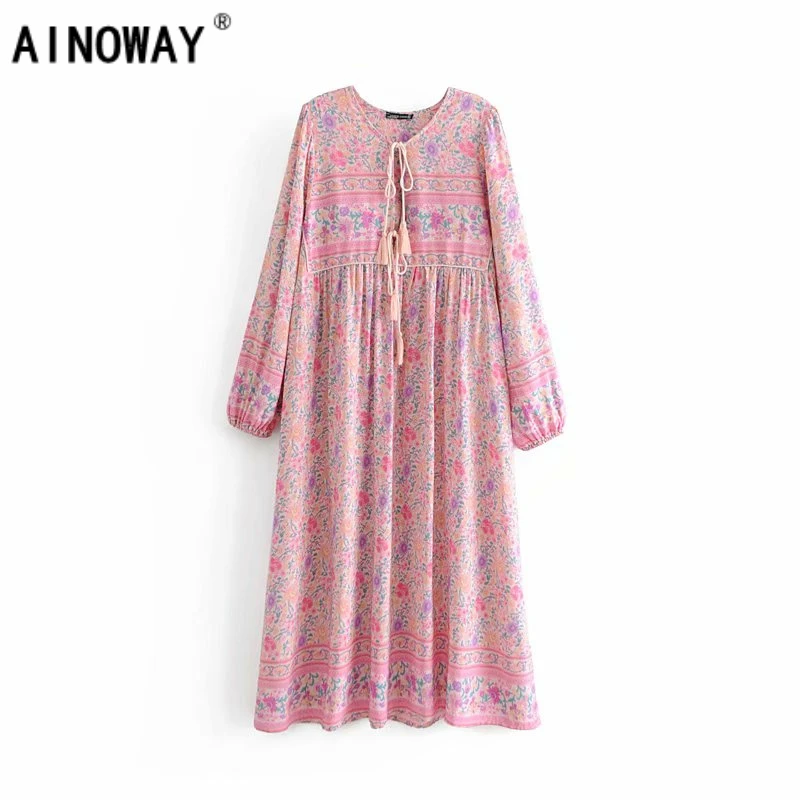Vintage Chic women vestidos elegant pink floral print beach long Bohemian Maxi dress Ladies Summer Boho rayon dress
Vintage Chic women vestidos elegant pink floral print beach long Bohemian Maxi dress Ladies Summer Boho rayon dress