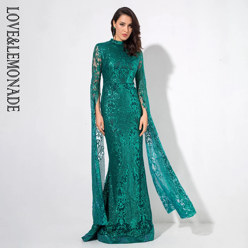 Love&Lemonade Green Geometry Collar Collar Flared Long Sleeve Glitter Material Long Dress LM1038
Love&Lemonade Green Geometry Collar Collar Flared Long Sleeve Glitter Material Long Dress LM1038