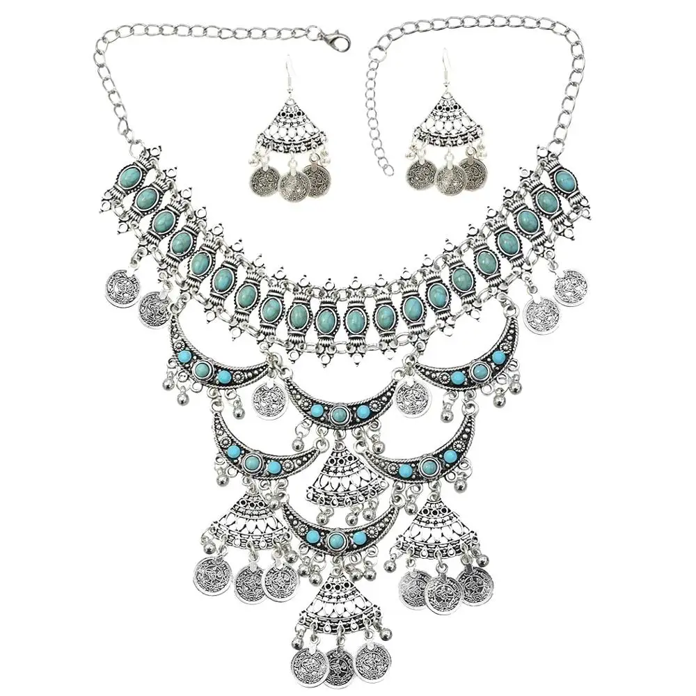 Gypsy Multilayer Coin Tassel Choker Necklace With Turquoises Blue Black stone Drop Earrings Afghan India Jhumka Oxidized Jewelry
Gypsy Multilayer Coin Tassel Choker Necklace With Turquoises Blue Black stone Drop Earrings Afghan India Jhumka Oxidized Jewelry