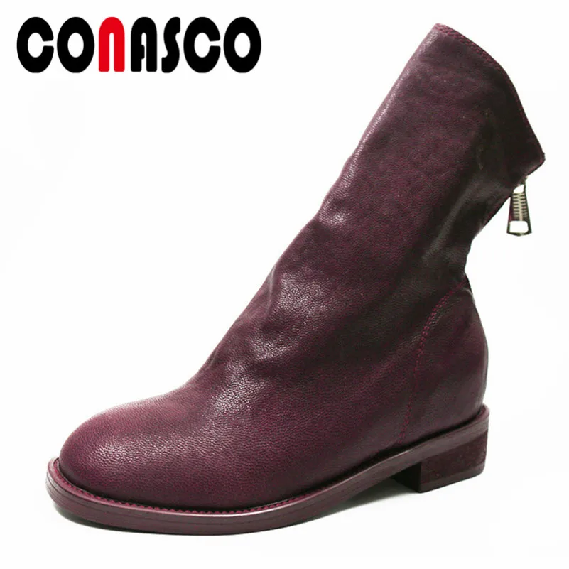 CONASCO Fashion Brand Women Mid-calf Motorcycle Boots Genuine Leather High Heels Zipper Warm Martin Shoes Woman Basic Boots
CONASCO Fashion Brand Women Mid-calf Motorcycle Boots Genuine Leather High Heels Zipper Warm Martin Shoes Woman Basic Boots