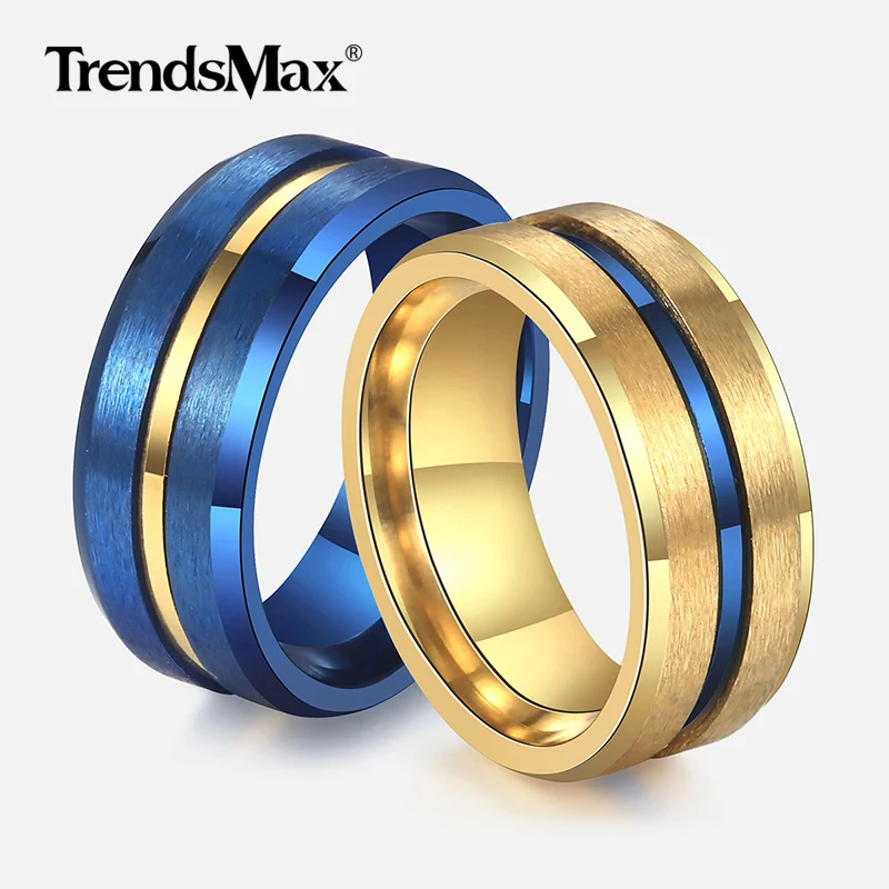 8mm Matte Surface Men's Ring Gold / Blue Line Stainless Steel Wedding Bands Anniversary Gift for Men Classic Male Jewelry KRM46
8mm Matte Surface Men's Ring Gold / Blue Line Stainless Steel Wedding Bands Anniversary Gift for Men Classic Male Jewelry KRM46