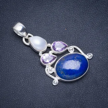 Natural Lapis Lazuli River Pearl and Amethyst Handmade Unique 925 Sterling Silver Pendant 1.5" A0254
Natural Lapis Lazuli River Pearl and Amethyst Handmade Unique 925 Sterling Silver Pendant 1.5" A0254