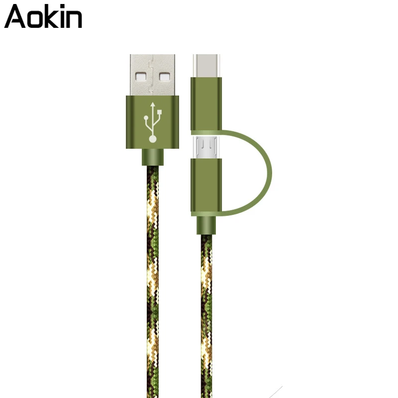Aokin 25cm 1m font b Type C b font Micro USB 2 in 1 Nylon font