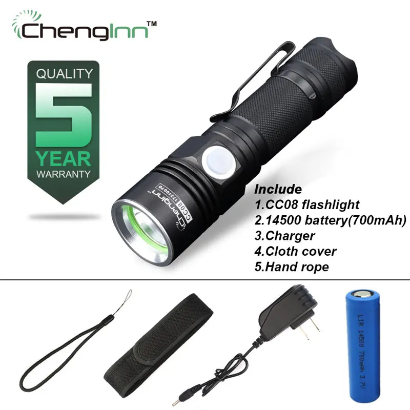 Chenglnn CC08 Rechargeable Waterproof 3 Modes LED Pocket Torch Hand Lamp lanterna 14500 Battery flashlights torches underwater
Chenglnn CC08 Rechargeable Waterproof 3 Modes LED Pocket Torch Hand Lamp lanterna 14500 Battery flashlights torches underwater