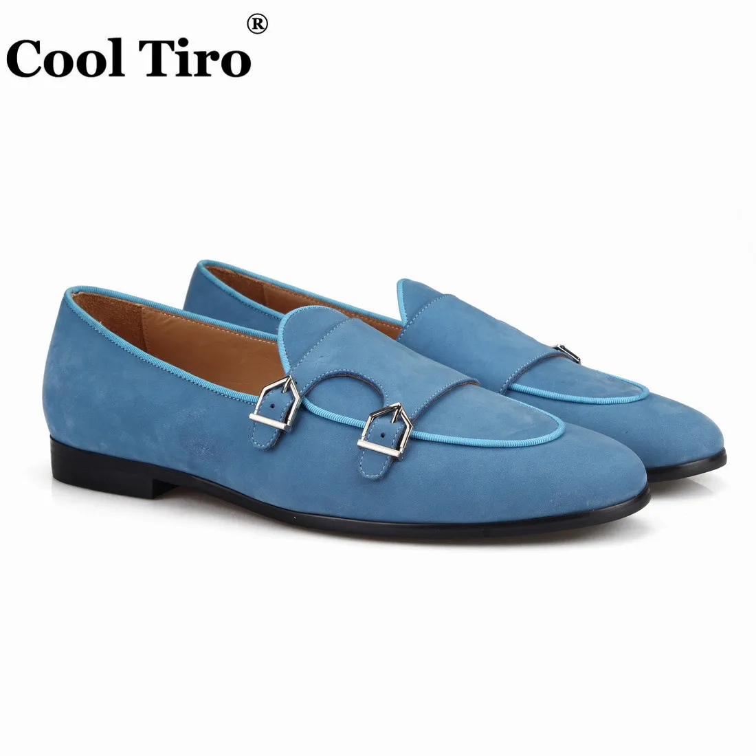 Blue Suede Double-Monk Loafers Men\`s (2)