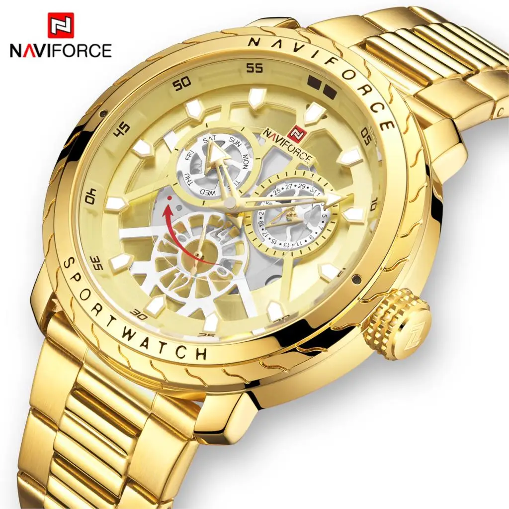 NAVIFORCE Luxury Brand Watch Men Gold Quartz Sport waterproof Military Wrist watch Clock Full steel Watches Relogio Masculino
NAVIFORCE Luxury Brand Watch Men Gold Quartz Sport waterproof Military Wrist watch Clock Full steel Watches Relogio Masculino