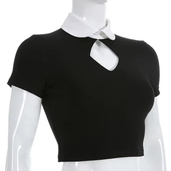 Women Summer Sexy Short Sleeve Turn-down Neck T-shirt Hollow Out Top Ladies Exposed Navel Breathable Tees Cotton Shirts Tops
Women Summer Sexy Short Sleeve Turn-down Neck T-shirt Hollow Out Top Ladies Exposed Navel Breathable Tees Cotton Shirts Tops