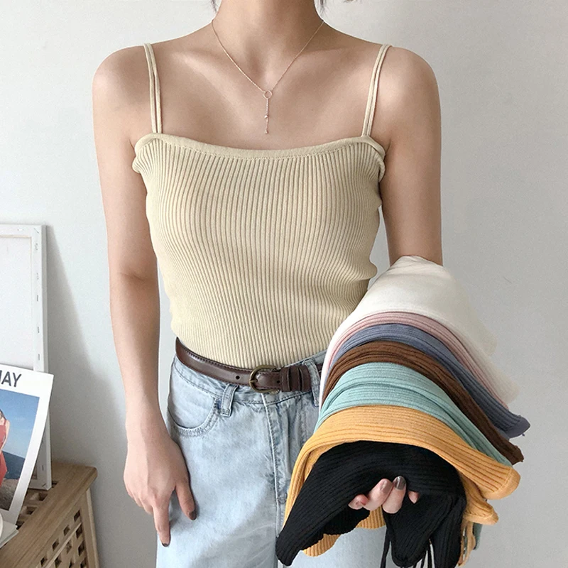 Summer Knitted Tank Tops Women Camisole Vest Simple Stretchable Slim Sexy Strap Tops Women
Summer Knitted Tank Tops Women Camisole Vest Simple Stretchable Slim Sexy Strap Tops Women