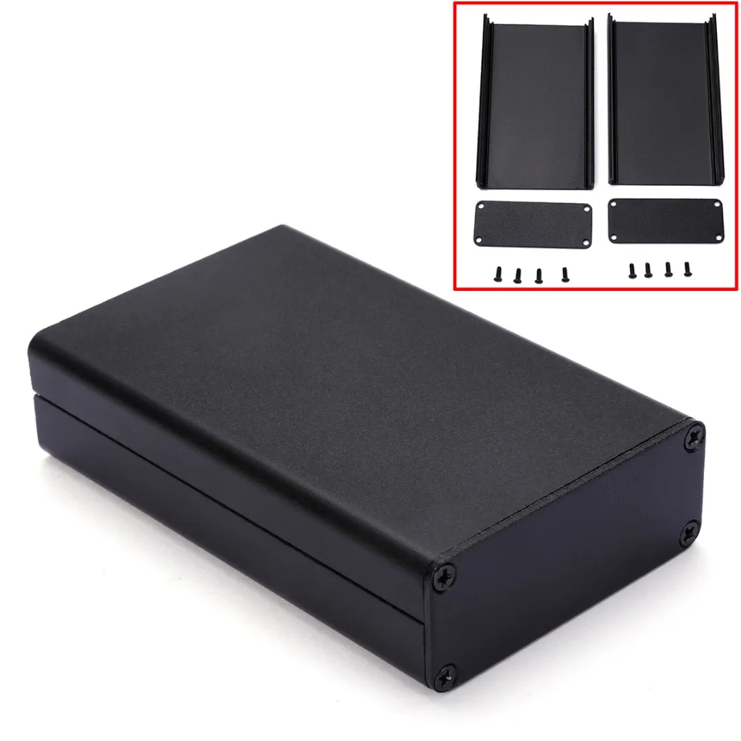 Aluminum PCB Instrument Box Enclosure DIY Electronic Project Case Panels Screws DIY Built-in Grooves Black 80x50x20mm