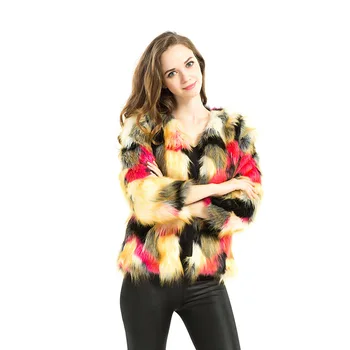 Multicolor Short Faux Fur Coat 3 Quarter Sleeve Colorful Red Green Overcoat Artificial Ribbit Fur Furry Fluffy Jaqueta Femme E88 
Multicolor Short Faux Fur Coat 3 Quarter Sleeve Colorful Red Green Overcoat Artificial Ribbit Fur Furry Fluffy Jaqueta Femme E88